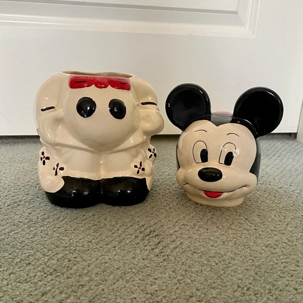 VINTAGE WALT DISNEY TURNABOUT 4in1 MICKEY & MINNIE CERAMIC COOKIE JAR! - Picture 8 of 8
